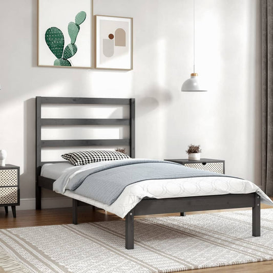 Berkfield Bed Frame Grey Solid Wood Pine 90x200 cm Single