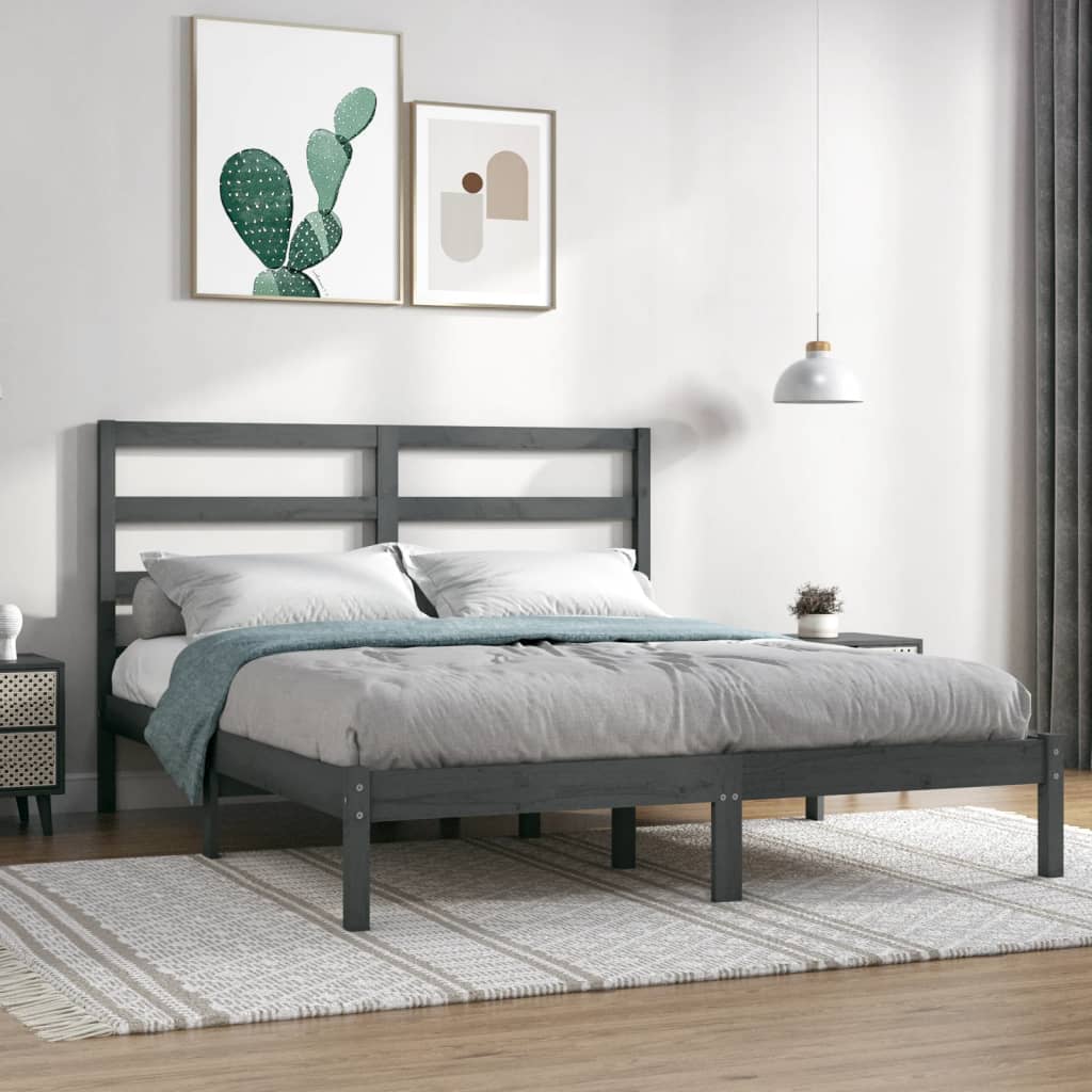Berkfield Bed Frame Grey Solid Wood 150x200 cm King Size
