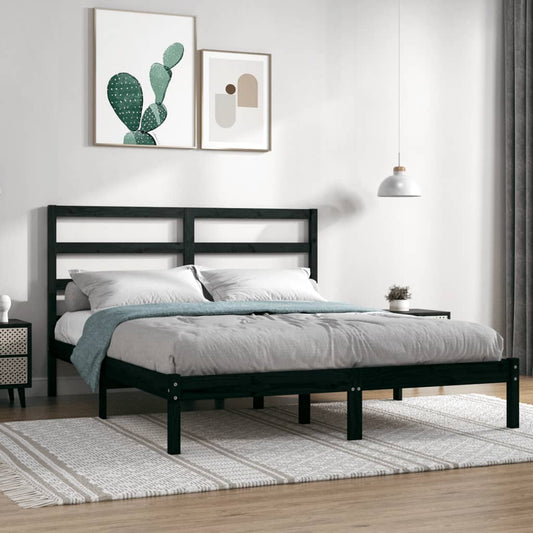 Berkfield Bed Frame Black Solid Wood Pine 160x200 cm