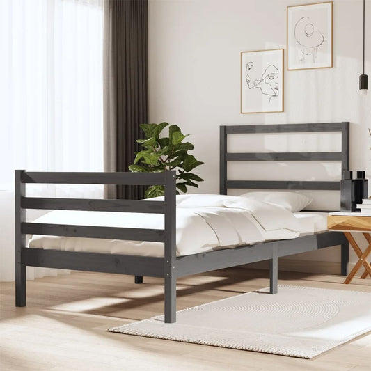 Berkfield Bed Frame Grey Solid Wood Pine 75x190 cm Small Single