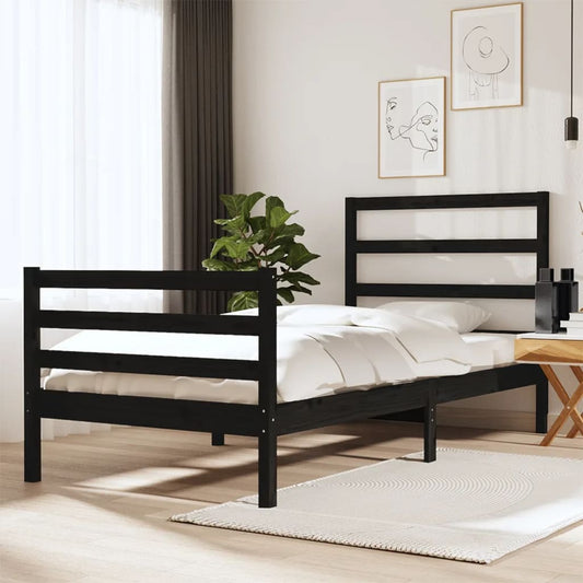 Berkfield Bed Frame Black Solid Wood Pine 75x190 cm Small Single