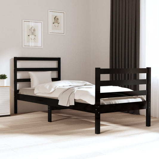 Berkfield Bed Frame Black Solid Wood Pine 90x190 cm Single