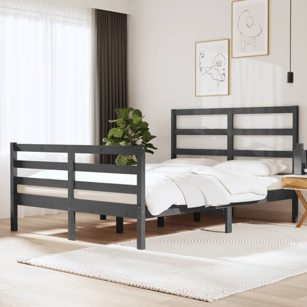 Berkfield Bed Frame Grey Solid Wood Pine 120x190 cm Small Double