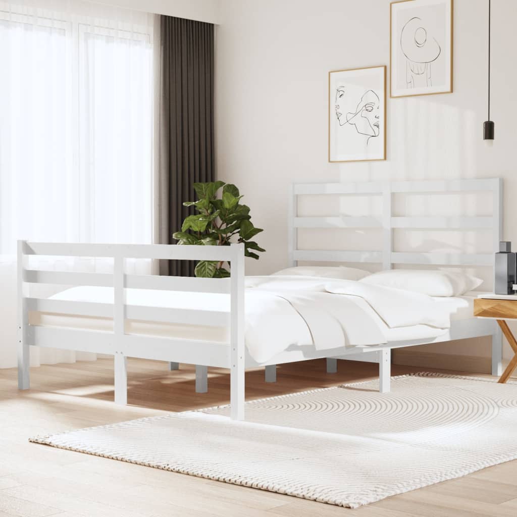 Berkfield Bed Frame White Solid Wood Pine 135x190 cm Double