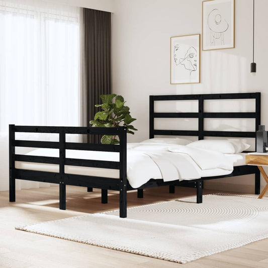 Berkfield Bed Frame Black Solid Wood Pine 135x190 cm Double