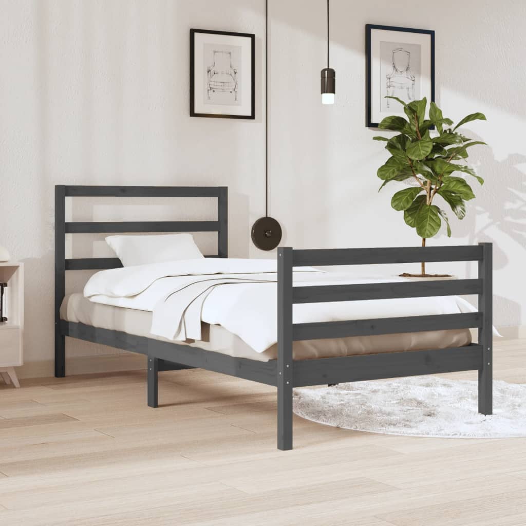 Berkfield Bed Frame Grey Solid Wood Pine 90x200 cm