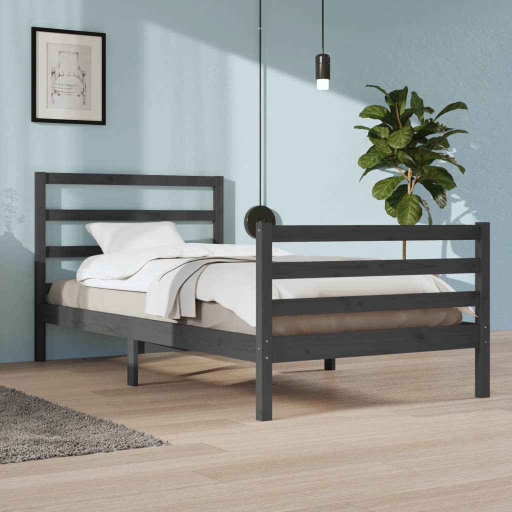 Berkfield Bed Frame Grey Solid Wood Pine 100x200 cm