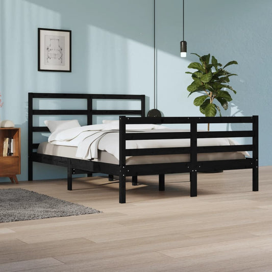 Berkfield Bed Frame Black Solid Wood Pine 140x200 cm