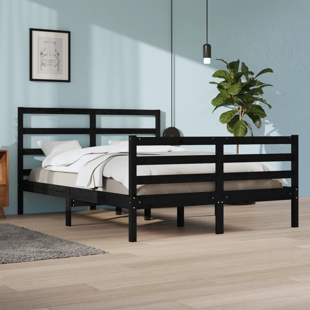 Berkfield Bed Frame Black Solid Wood Pine 160x200 cm