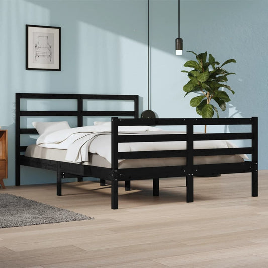 Berkfield Bed Frame Black Solid Wood Pine 160x200 cm