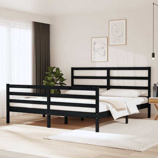 Berkfield Bed Frame Black Solid Wood Pine 180x200 cm Super King Size