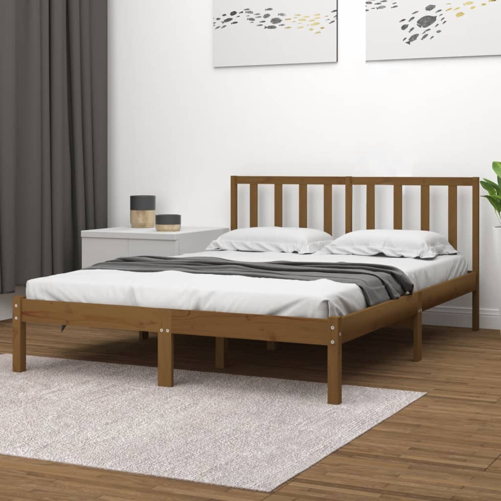 Berkfield Bed Frame Honey Brown Solid Wood Pine 135x190 cm Double