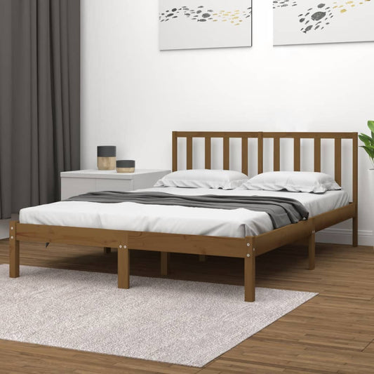 Berkfield Bed Frame Honey Brown Solid Wood Pine 135x190 cm Double