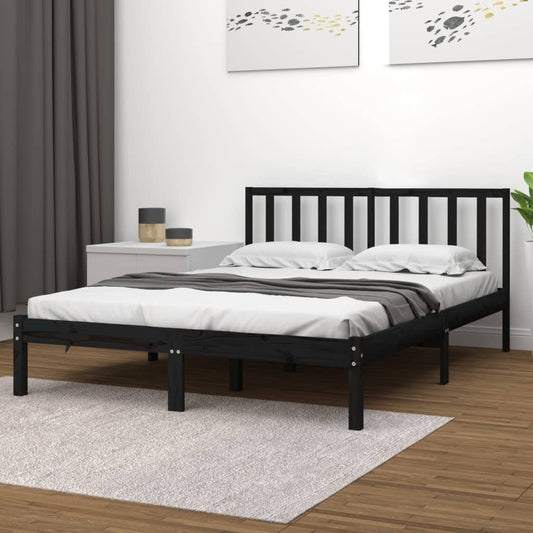 Berkfield Bed Frame Black Solid Wood Pine 135x190 cm Double