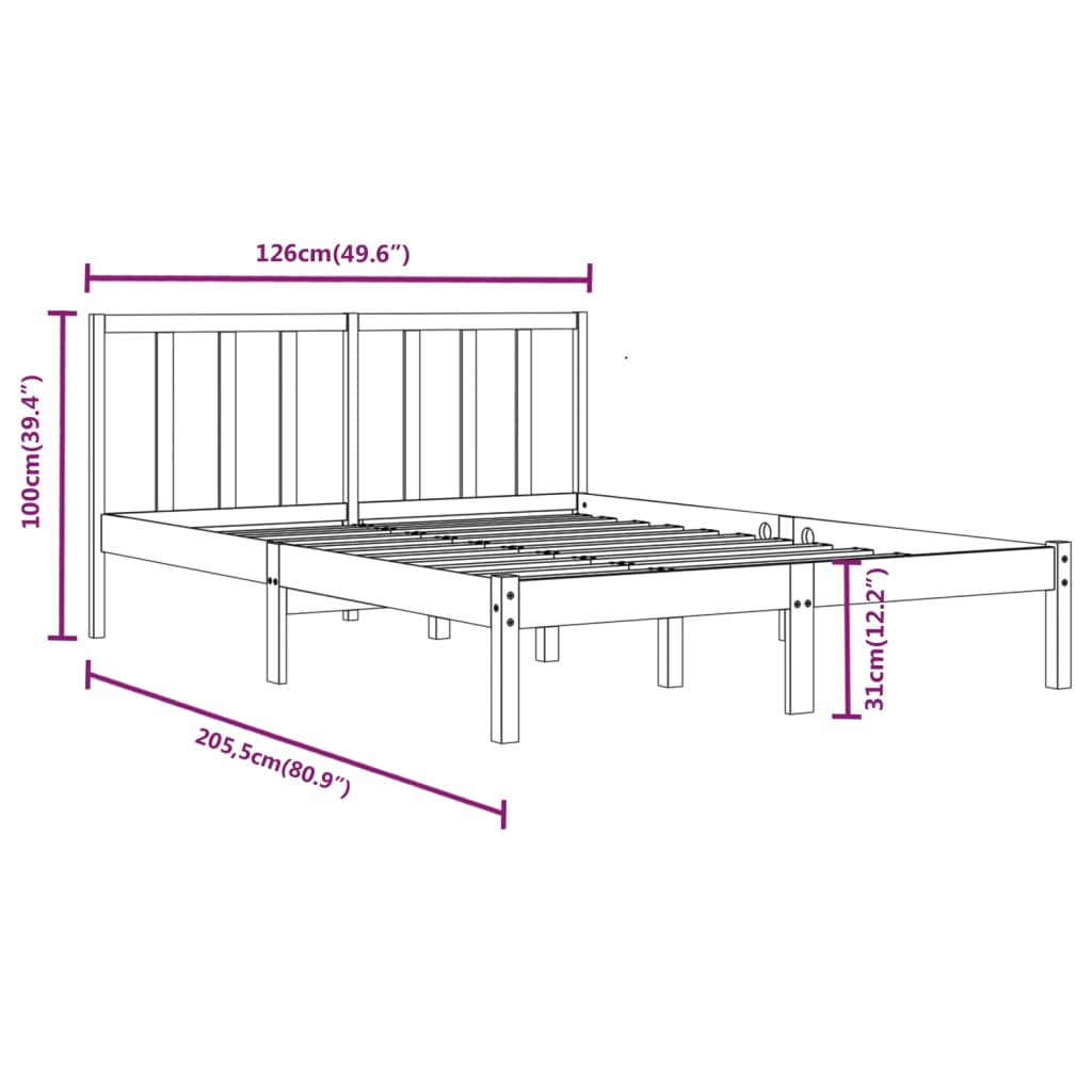 Berkfield Bed Frame Black Solid Wood Pine 120x200 cm