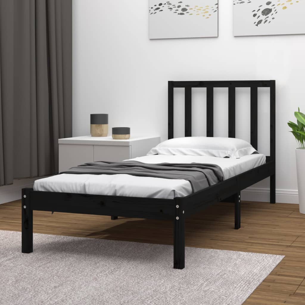 Berkfield Bed Frame Black Solid Wood Pine 75x190 cm Small Single