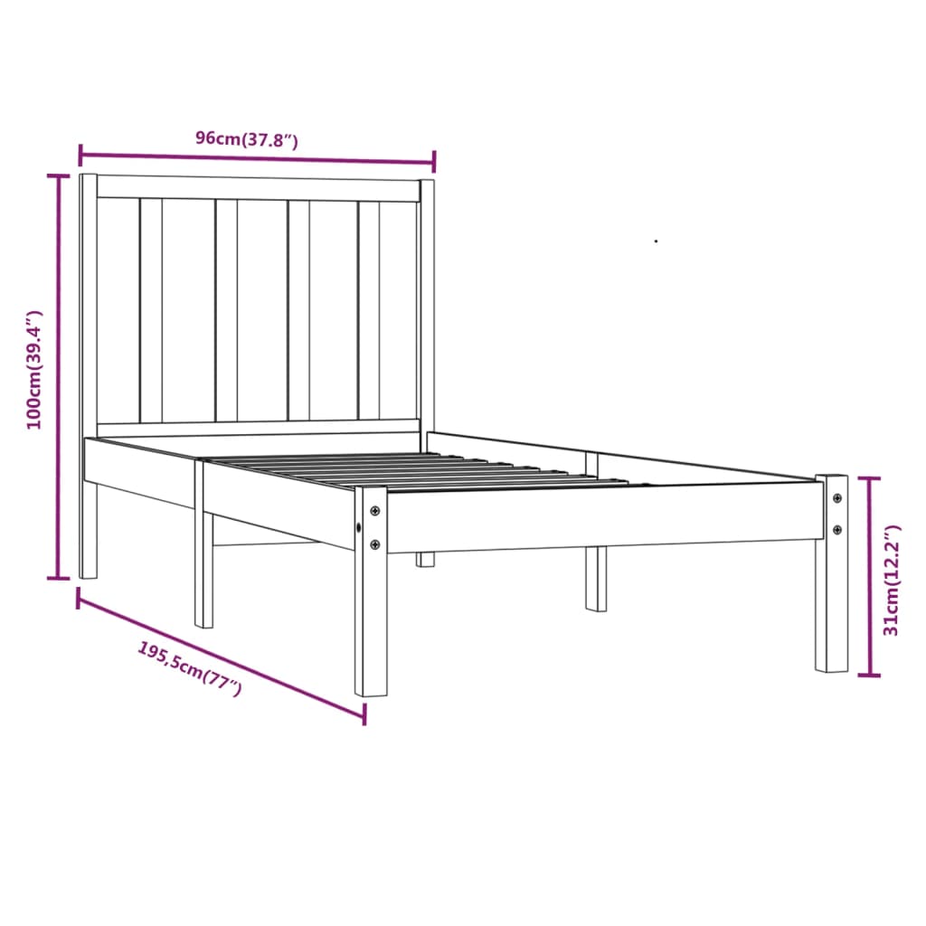Berkfield Bed Frame White Solid Wood Pine 90x190 cm Single