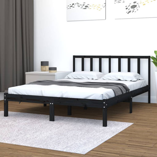 Berkfield Bed Frame Black Solid Wood Pine 135x190 cm Double