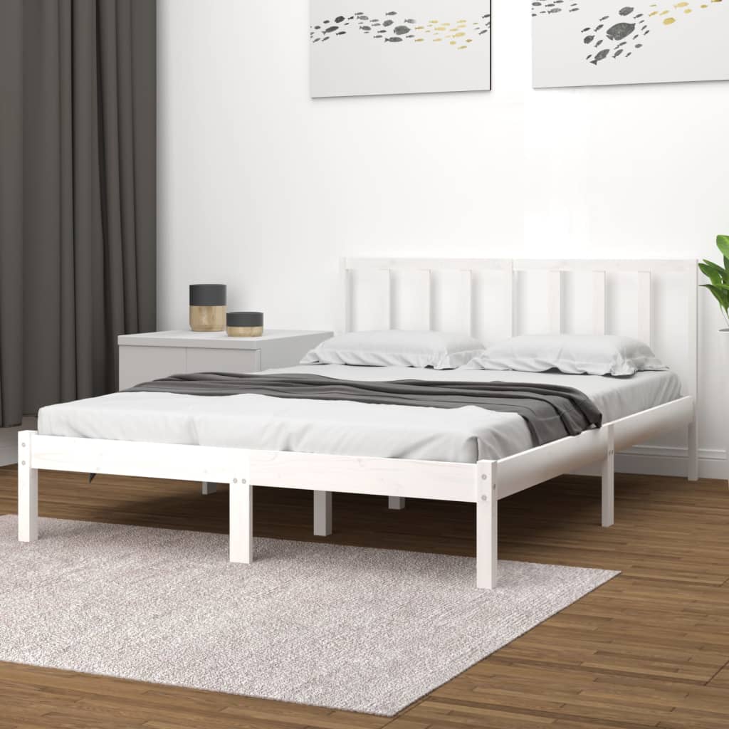 Berkfield Bed Frame White Solid Wood Pine 140x190 cm