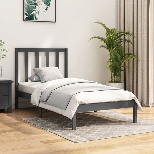 Berkfield Bed Frame Grey Solid Wood Pine 90x190 cm Single