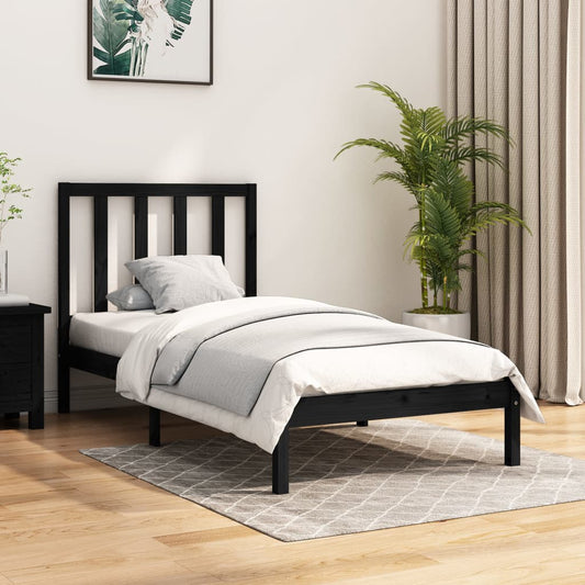 Berkfield Bed Frame Black Solid Wood Pine 90x190 cm Single
