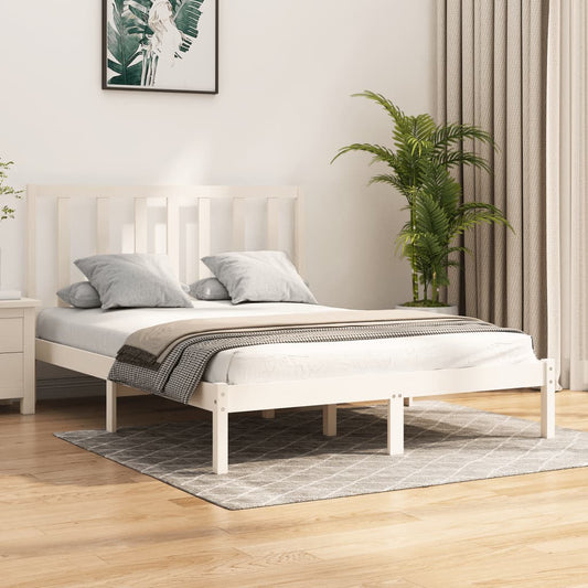 Berkfield Bed Frame White Solid Wood Pine 135x190 cm Double