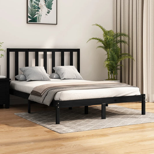 Berkfield Bed Frame Black Solid Wood Pine 135x190 cm Double