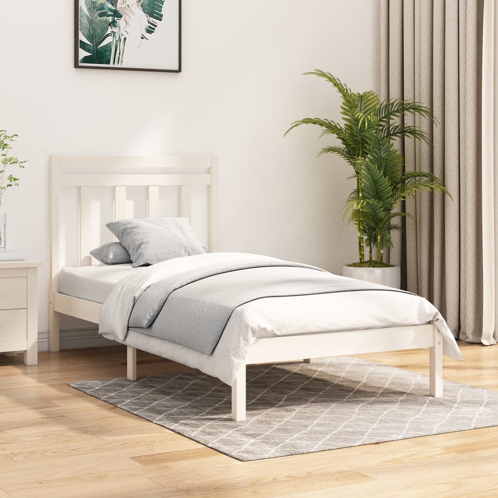 Berkfield Bed Frame White Solid Wood 75x190 cm Small Single