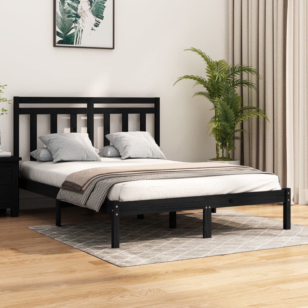 Berkfield Bed Frame Black Solid Wood 120x190 cm Small Double
