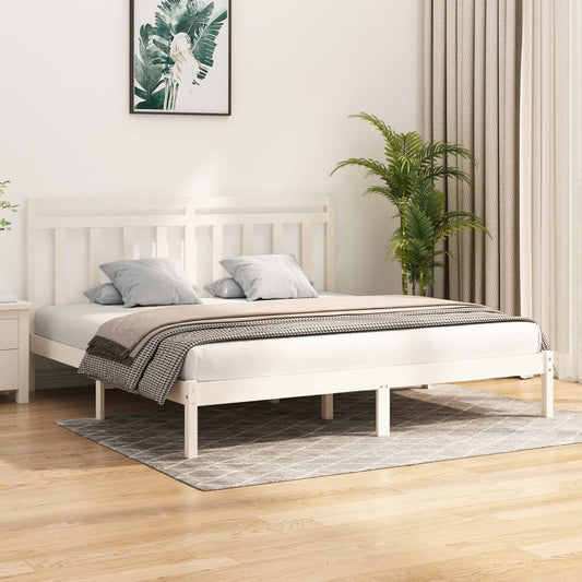 Berkfield Bed Frame White Solid Wood 180x200 cm Super King Size