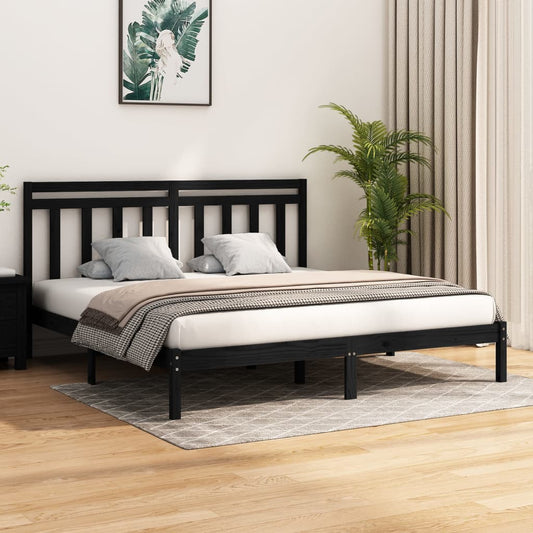 Berkfield Bed Frame Black Solid Wood 180x200 cm Super King Size