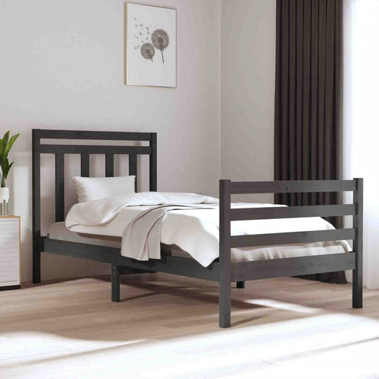 Berkfield Bed Frame Grey Solid Wood 75x190 cm Small Single