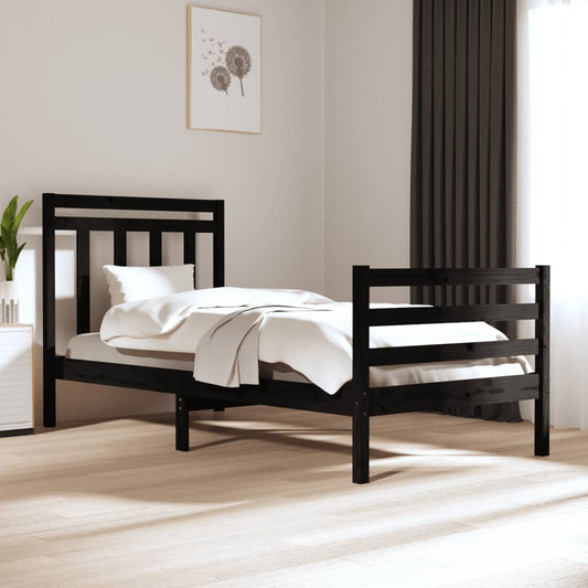 Berkfield Bed Frame Black Solid Wood 75x190 cm Small Single