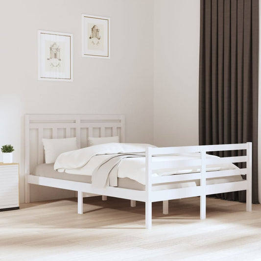 Berkfield Bed Frame White Solid Wood 140x190 cm