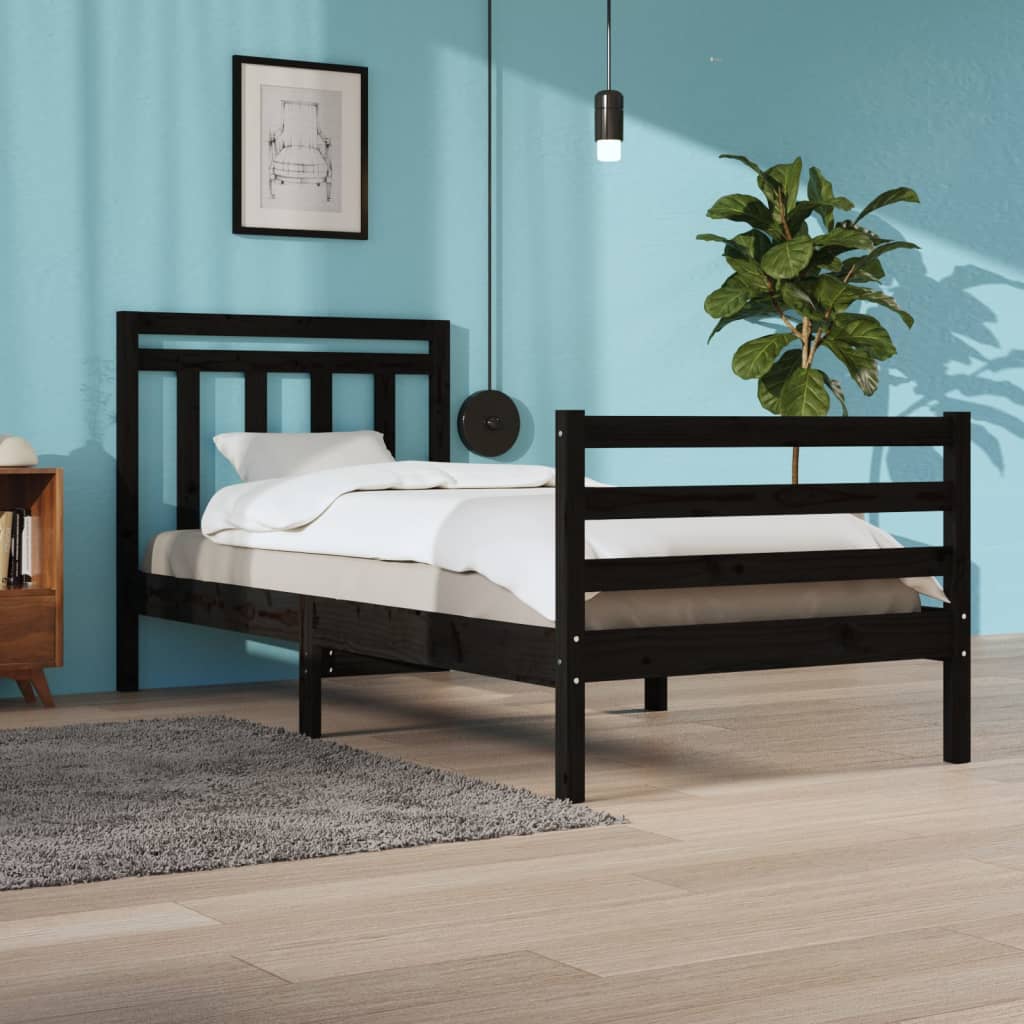 Berkfield Bed Frame Black Solid Wood 100x200 cm