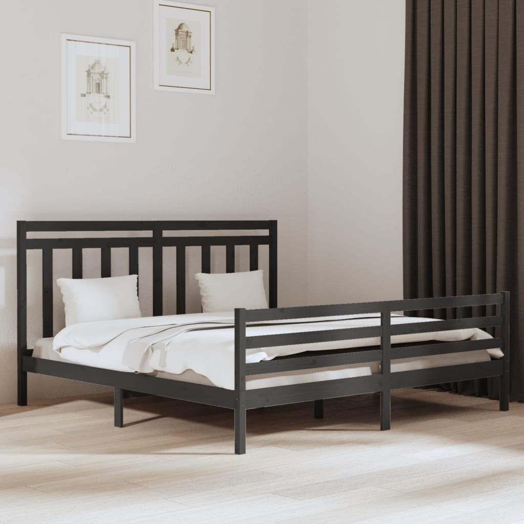 Berkfield Bed Frame Grey Solid Wood 200x200 cm
