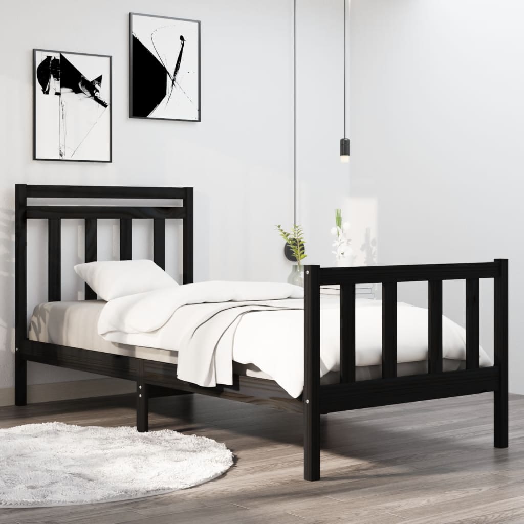 Berkfield Bed Frame Black Solid Wood 90x190 cm Single