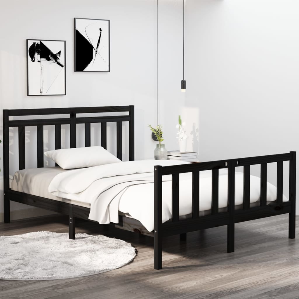 Berkfield Bed Frame Black Solid Wood 135x190 cm Double