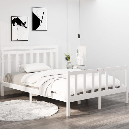 Berkfield Bed Frame White Solid Wood 140x190 cm