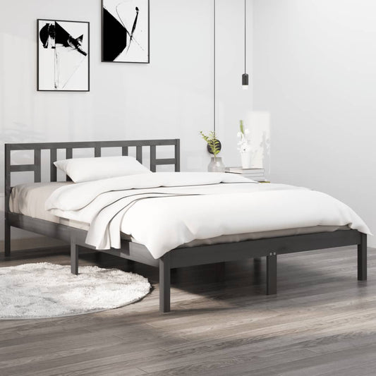 Berkfield Bed Frame Grey Solid Wood 135x190 cm Double