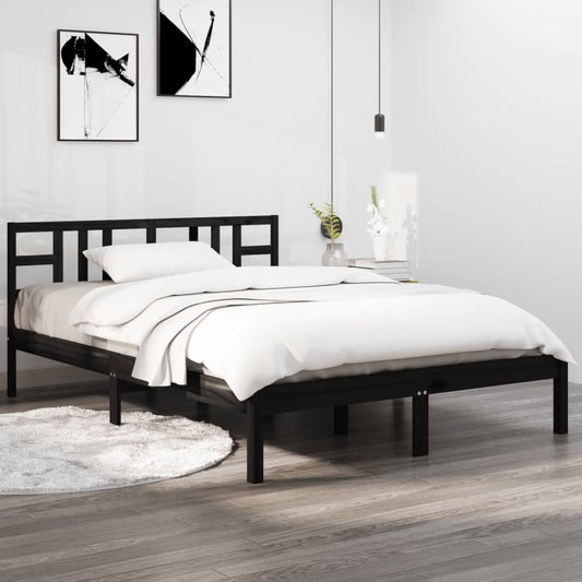 Berkfield Bed Frame Black Solid Wood 140x190 cm