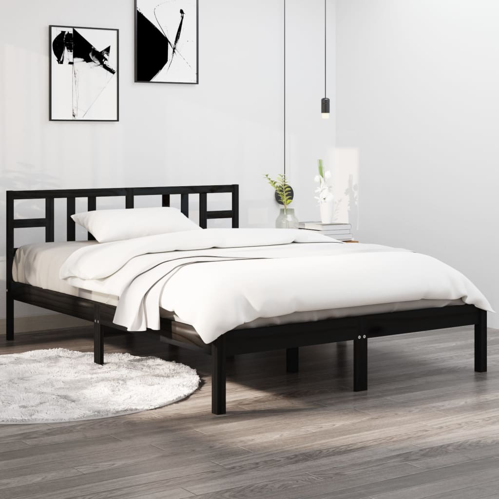 Berkfield Bed Frame Black Solid Wood 140x200 cm