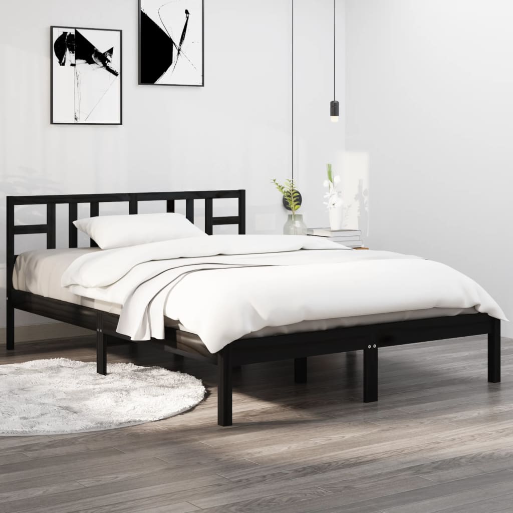 Berkfield Bed Frame Black Solid Wood 160x200 cm
