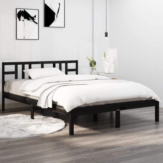 Berkfield Bed Frame Black Solid Wood 160x200 cm