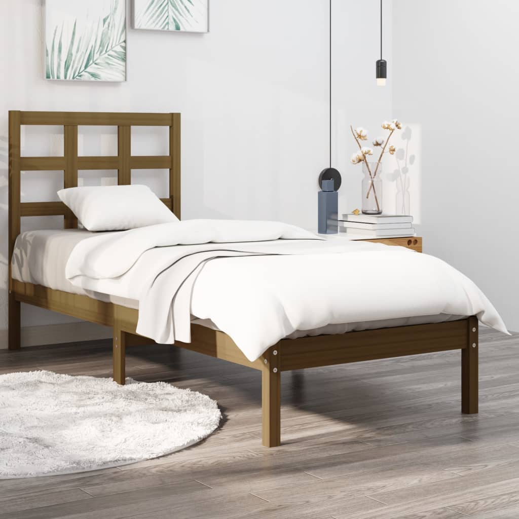 Berkfield Bed Frame Honey Brown Solid Wood 75x190 cm Small Single