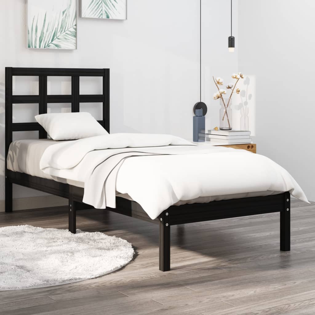 Berkfield Bed Frame Black Solid Wood 75x190 cm Small Single