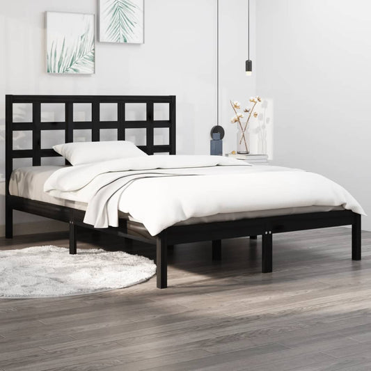 Berkfield Bed Frame Black Solid Wood 120x190 cm Small Double