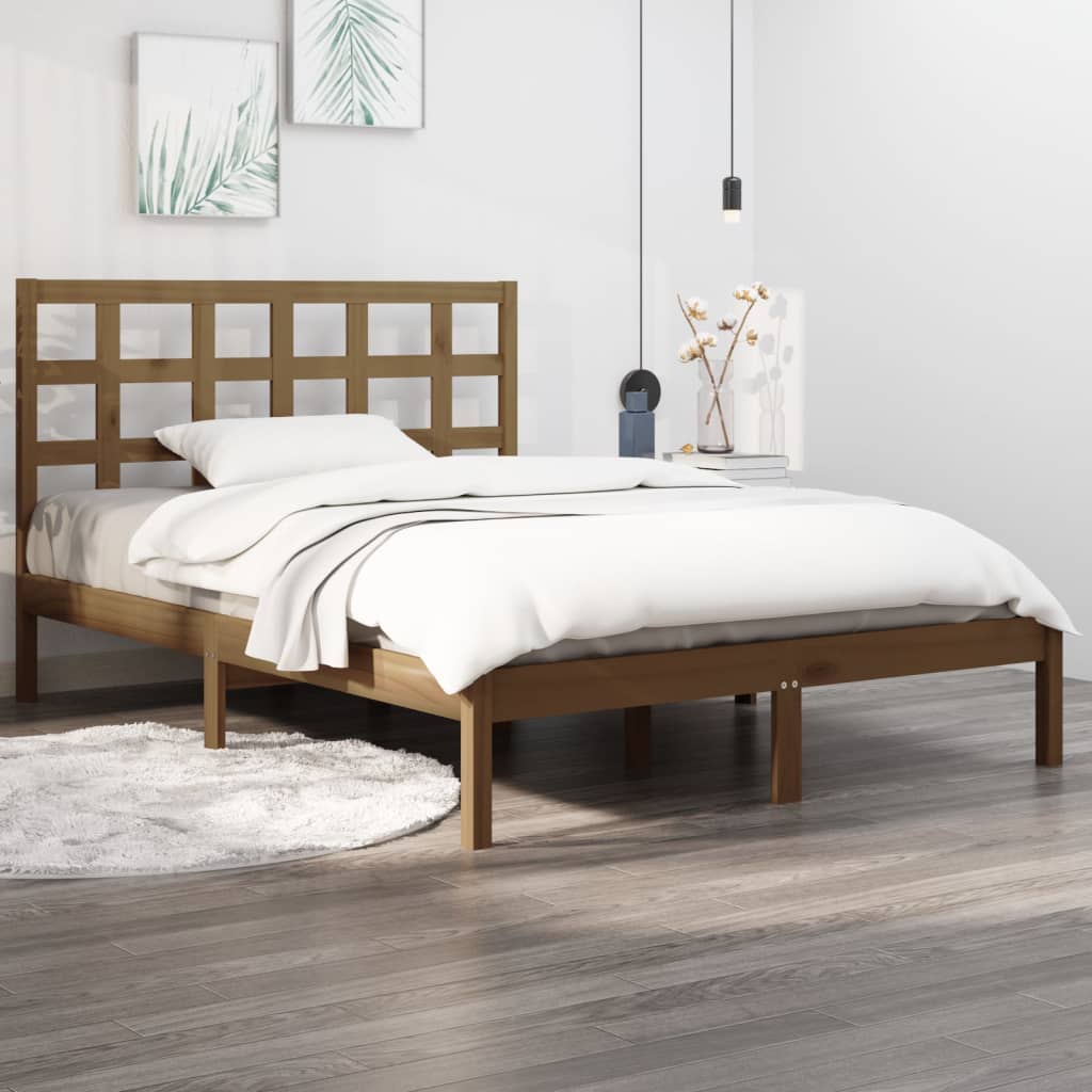 Berkfield Bed Frame Honey Brown Solid Wood 140x190 cm