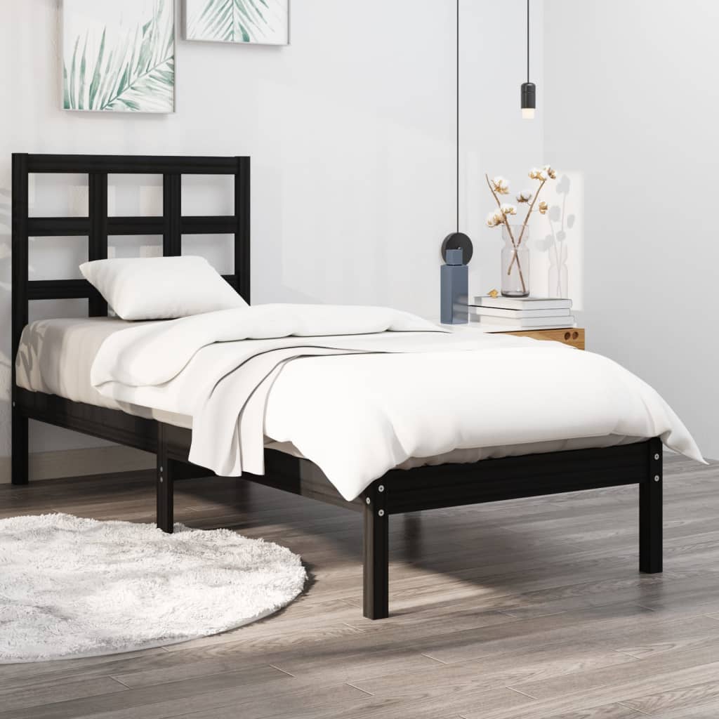Berkfield Bed Frame Black Solid Wood 100x200 cm