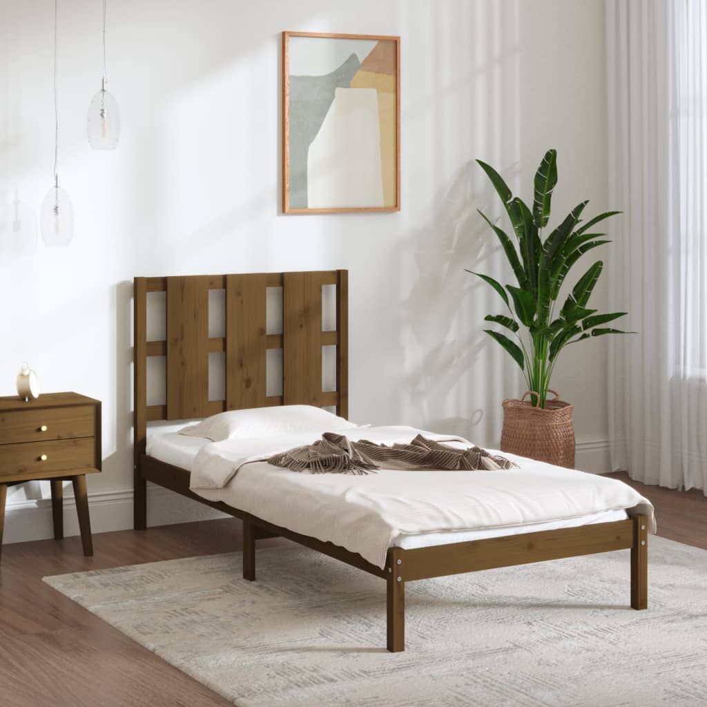Berkfield Bed Frame Honey Brown Solid Wood 75x190 cm Small Single